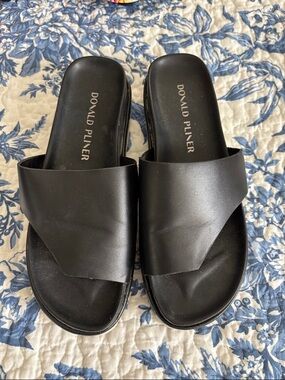 Donald J. Pliner Black Crossover Leather Slide Mules